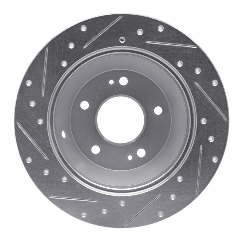 Hyundai Santa Fe Brake Rotor (1) - Rear Right - R1 Concepts - Drilled & Slotted - Silver - `10-`21
